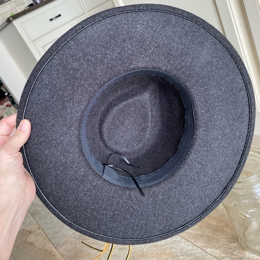 CHARCOAL BROWN FELT FEDORA RANGER HAT - Picture 6 of 7